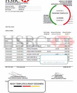 Mauritius HSBC bank statement template in Word and PDF format
