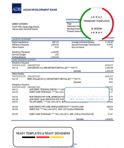 Marshall Islands ADB bank statement template in Word and PDF format