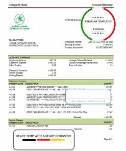 Mauritania Chinguitty bank statement template in Word and PDF format
