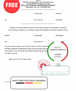 Hong Kong divorce certificate template in Word and PDF format