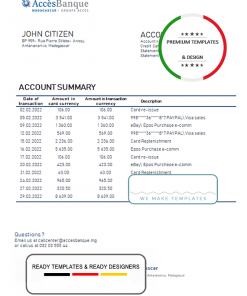 Madagascar Acces Banque bank statement template in Word and PDF format