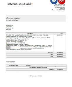 United Kingdom Inferno Solutions invoice Word and PDF template, fully editable