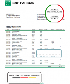 Mauritania BNP Paribas bank statement template in Word and PDF format