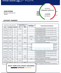 Somalia Amal bank statement template in Word and PDF format