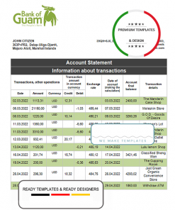 Marshall Islands Bank of Guam bank statement template in Word and PDF format