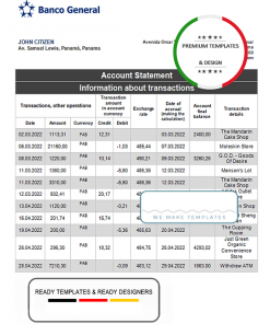 Panama Banco General bank statement template, Word and PDF format (.doc and .pdf)