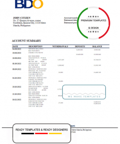 Philippines BDO bank statement template in Word and PDF format
