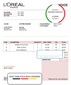 USA L’oreal Paris invoice template in Word and PDF format, fully editable