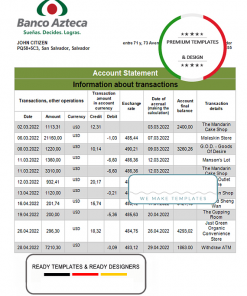 Salvador Banco Azteca bank statement template in Word and PDF format