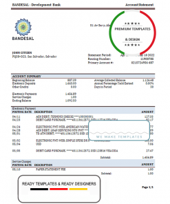 Salvador Bandesal bank statement template in Word and PDF format