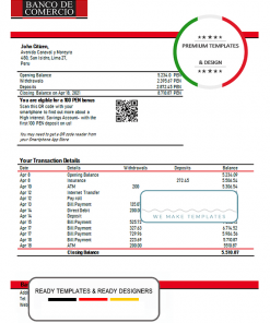 Peru Banco de Comercio bank statement template in Word and PDF format