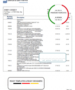 San Marino Banca di San Marino bank statement template in Word and PDF format