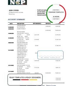 Sierra Leone National Development bank statement template in Word and PDF format