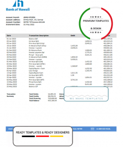 Samoa Bank of Hawaii bank proof of address statement template in Word and PDF format
