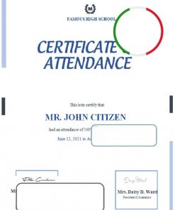 USA Attendance Certificate template in Word and PDF format