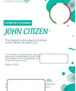 USA Baptism Certificate template in Word and PDF format, version 2