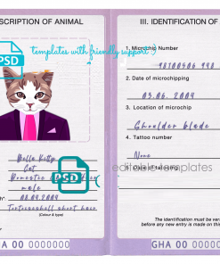 Ghana cat (animal, pet) passport PSD template, completely editable