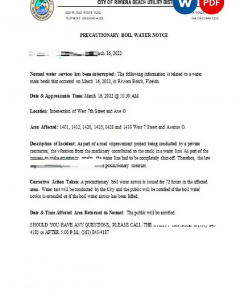 USA Florida City of Riviera Beach utility district water utility shut off notice, Word and PDF template