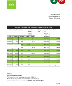 Latvia SEB bank statement Excel and PDF template