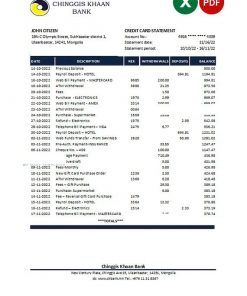 Mongolia Chinggis Khaan bank Excel and PDF template