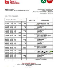 Honduras Banco Atlantida statement Excel and PDF template
