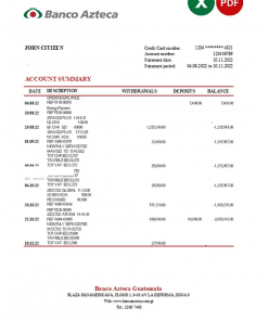 Guatemala Azteca bank statement Excel and PDF template