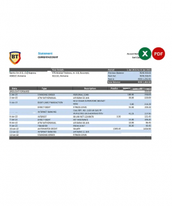Romania Banca Transilvania bank statement, Excel and PDF template