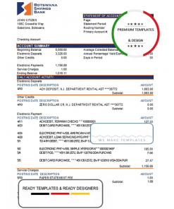 Botswana Savings Bank statement template in Excel and PDF format