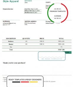 USA Style Apparel invoice template in Word and PDF format, fully editable