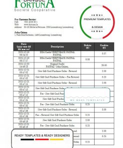 Luxembourg Fortuna Banque bank proof of address statement template in Word and PDF format, .doc and .pdf format