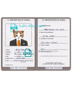 Maldives cat (animal, pet) passport PSD template, fully editable