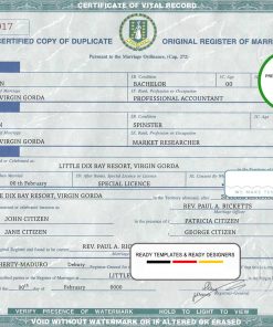 USA state Virginian islands marriage certificate template in PSD format