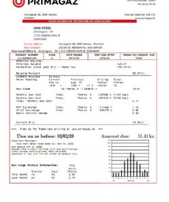 Denmark Primagaz Denmark gas utility bill template in Word and PDF format