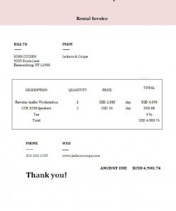 USA Jackson & Coupe invoice template in Word and PDF format, fully editable