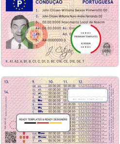 Portugal driving license template in PSD format, with all fonts, fully editable