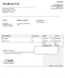 USA Jacobson Ltd invoice template in Word and PDF format, fully editable