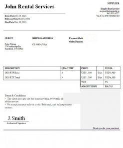 USA John Rental Services invoice template in Word and PDF format, fully editable