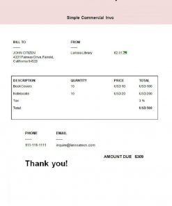 USA Larissa Library invoice template in Word and PDF format, fully editable