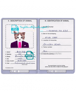 Sierra Leone cat (animal, pet) passport PSD template, fully editable Sierra Leone cat (animal, pet) passport PSD template, fully editable