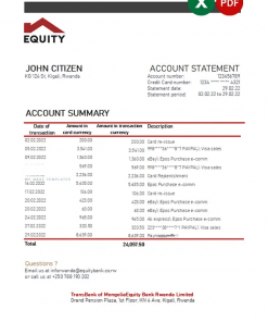Rwanda Equity bank statement, Excel and PDF template