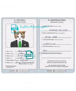 Slovenia cat (animal, pet) passport PSD template, fully editable
