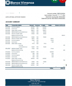 Dominican Republic Banco Vimenca bank statement Excel and PDF template