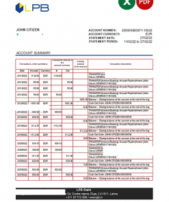 Latvia LPB bank statement Excel and PDF template