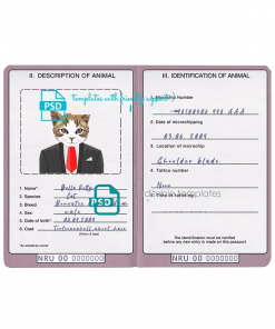 Nauru cat (animal, pet) passport PSD template, fully editable