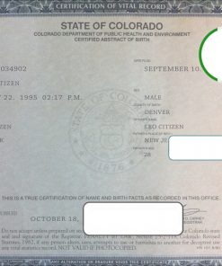 USA Colorado state birth certificate template in PSD format, fully editable