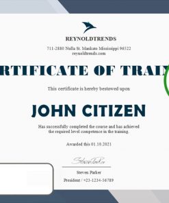 USA Company Training Certificate template in Word and PDF format