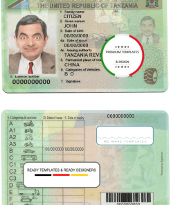 Tanzania driving license template in PSD format, with fonts