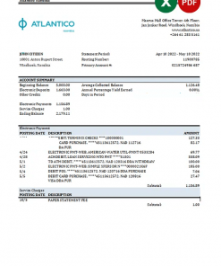 Namibia Atlantico bank statement Excel and PDF template