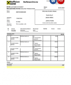 Bulgaria Raiffeisen bank statement, Word and PDF template