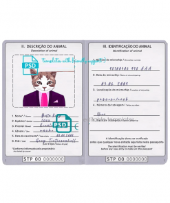 São Tomé and Príncipe cat (animal, pet) passport PSD template, fully editable